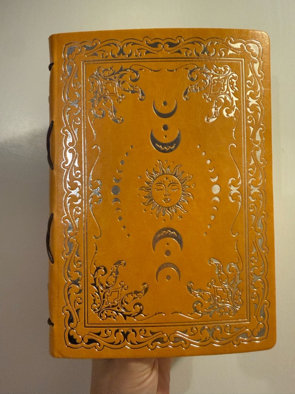 Sun & Moon Embossed Leather Journal - Orange